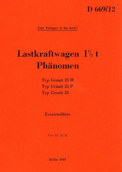 Phänomen Granit 25 LKW 1,5 Tonnen Ersatzteilkatalog