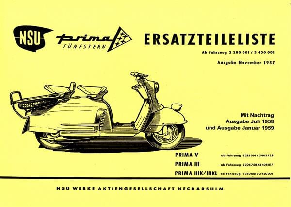 NSU Prima V, Prima III, Prima IIIK/IIIKL Ersatzteilliste