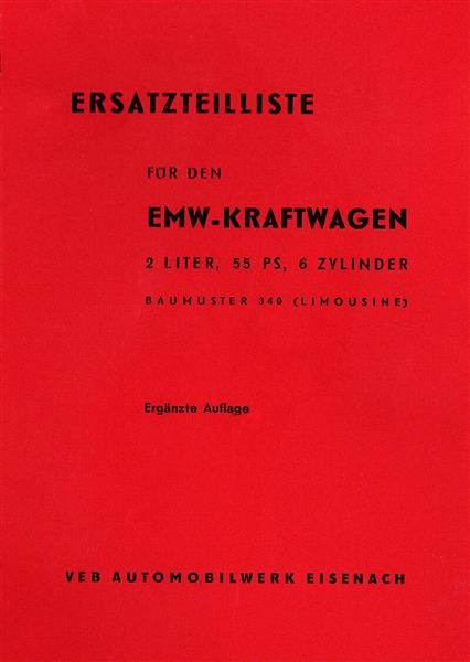EMW-Kraftwagen, Baumuster 340 (Limousine), Ersatzteilliste