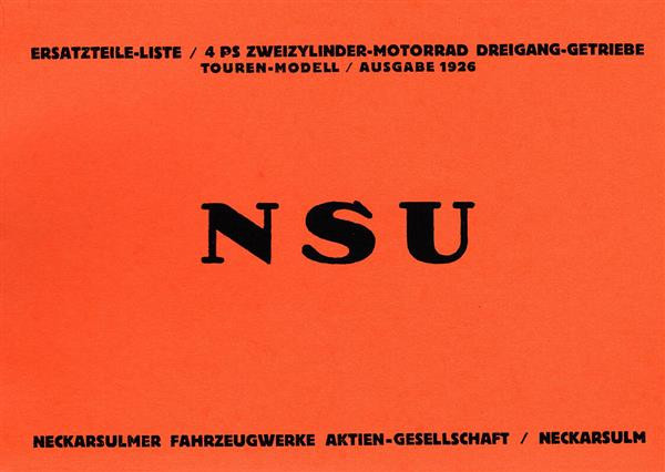 NSU 4 PS, Zweizylinder, 3-Gang, Touren-Modell, Ersatzteilkatalog