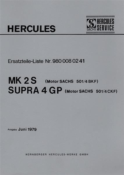 Hercules MK 2S und SUPRA 4 GP Ersatzteilkatalog