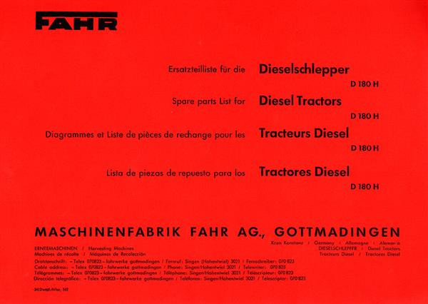 Fahr D180H Diesel-Schlepper Ersatzteilkatalog