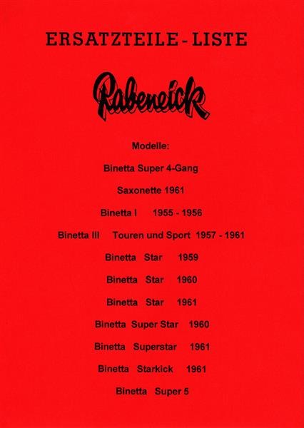 Rabeneick Modelle von 1955 bis 1961 Ersatzteilliste 