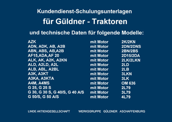 Güldner-Traktoren Kundendienst-Schulungsunterlagen