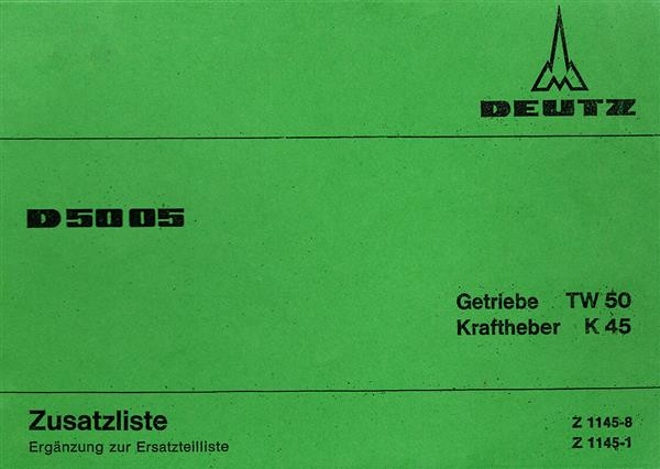 Deutz D5005 mit Getriebe TW50, Kraftheber K45 Ersatzteilkatalog