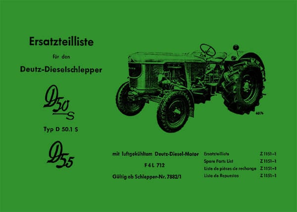 Deutz Diesel - Schlepper D 50 S Typ D 50.1 S/ D 55 mit luftgekühltem Diesel - Motor F4L 712, Ersatzteilkatalog