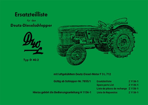 Deutz Dieselschlepper D40L Ersatzteilliste