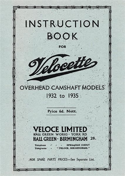 Velocette Models 1932-1935 Instruction Book