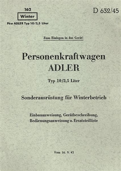 Adler Typ 10/2,5 Liter Sonderausrüstung für Winterbetrieb
