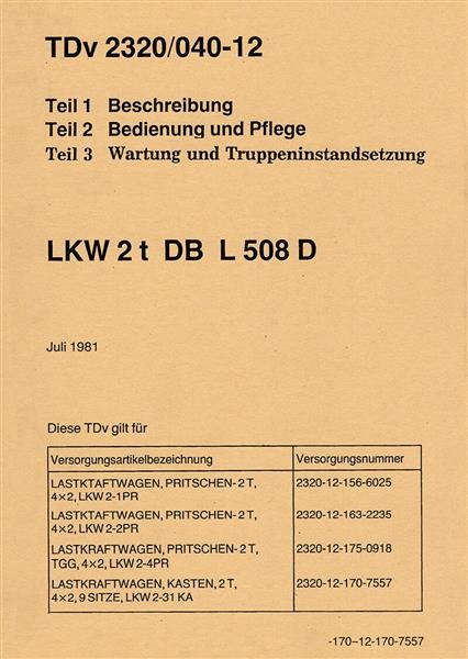 Mercedes-Benz LKW 2t DB L508D Betriebsanleitung
