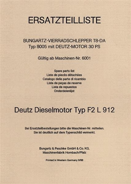Bungartz T8 (Typ 8005) mit Deutz Dieselmotor F2L912 - Ersatzteilkatalog
