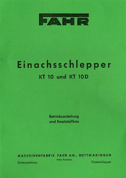 Fahr KT10 KT10D Betriebsanleitung und Ersatzteilkatalog