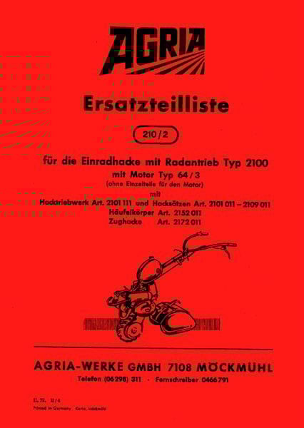 Agria 2100 Ersatzteilliste