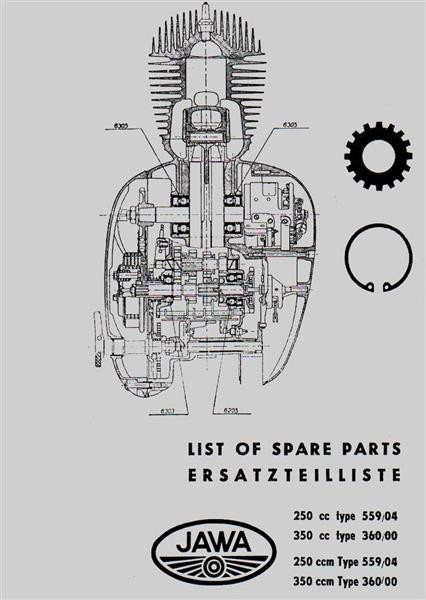 Jawa 250 und 350, 1- u. 2-Zylinder, für Typen 559/04 und 360/00 Ersatzteilkatalog