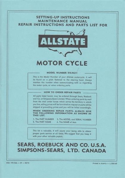 Allstate 175 De Luxe - Owners Manual, Repair Manual, Spare-parts Catalog