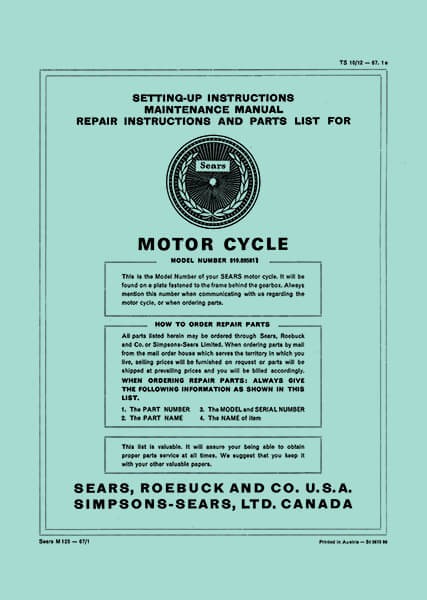 Allstate M125 - Owners Manual, Repair Manual, Spare-parts Catalog
