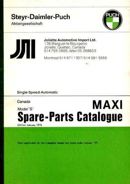 Puch Maxi Model S Canadian Model Spare Parts Catalogue