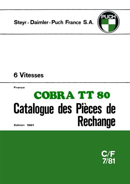 Puch Cobra TT80 Catalogue des Pieces de Rechange