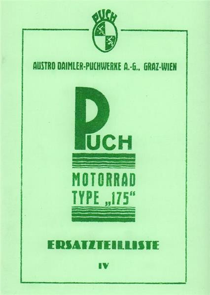 Puch 175, Ersatzteilliste Nr. 4 mit Teilen für Sportmaschine Serie 5 ab 1926,