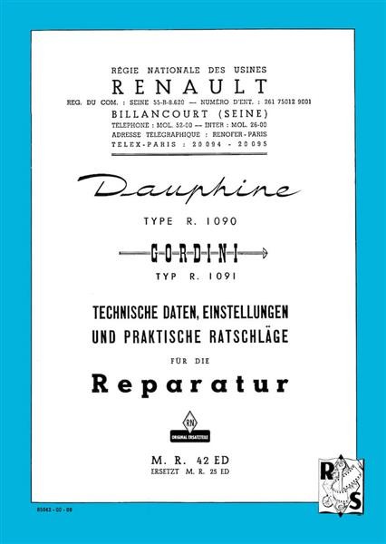 Renault Dauphine Typ R 1090 und R 1091 Reparaturanleitung