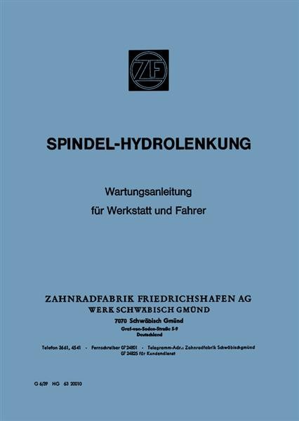 ZF Spindel-Hydrolenkung 7418, 7419, 7425, 7428, 7429, 7438, 7468 Wartungsanleitung