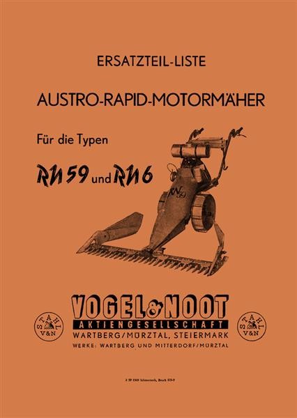 Vogel & Noot Austro Rapid Motormäher und Bodenfräse RN 59 und RN 6 Ersatzteilkatalog