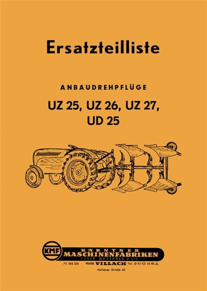 KMF UZ 25, UZ 26, UZ 27, UD 25 Anbaudrehpflug Ersatzteilliste
