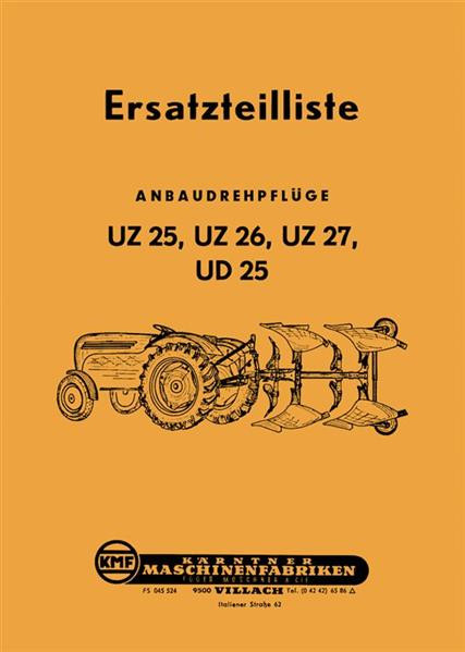 KMF UZ 25, UZ 26, UZ 27, UD 25 Anbaudrehpflug Ersatzteilliste