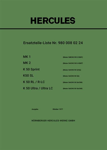 Hercules MK1 MK2 K50 mit Sachs Motoren Ersatzteilliste