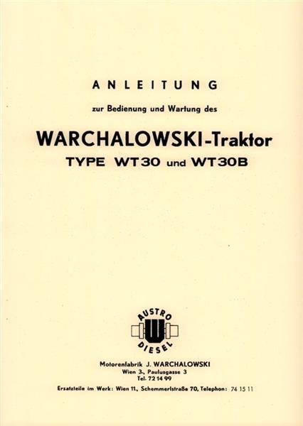 Warchalowski WT30, WT30B Betriebsanleitung und Ersatzteilkatalog