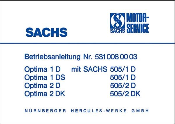 Sachs Hercules Optima 1D, 1DS, 2D, 2DK mit Sachs Motor 505, Betriebsanleitung