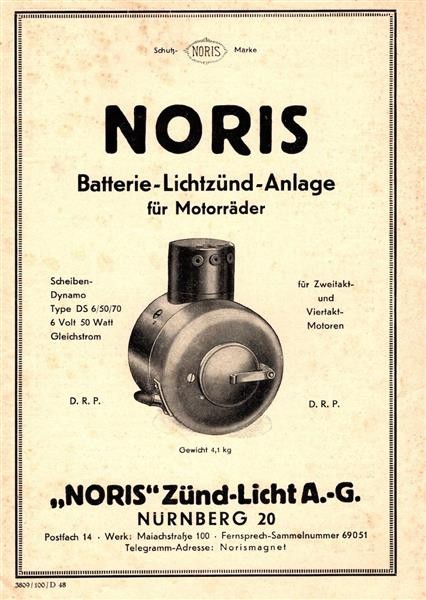 Noris Batterie-Lichtzünd-Anlage für Motorräder Betriebsanleitung