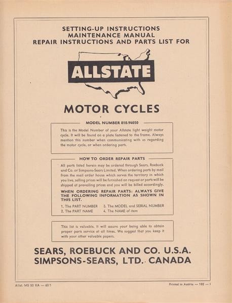 Puch Allstate Moped (USA) MS 50 VA, model number 810.94050 maintenance, repair instructions and spare-parts-list