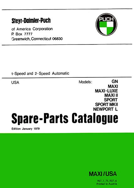 Puch Moped GN, Maxi, Maxi-Luxe, Maxi II, Sport, Sport MK II, Newport L, (USA), spare-parts-catalogue