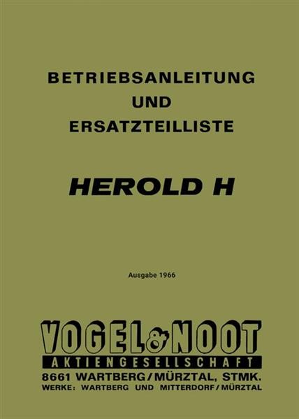 Vogel & Noot Herold H, Pflug für Leichttraktoren, Betriebsanleitung und Ersatzteilkatalog