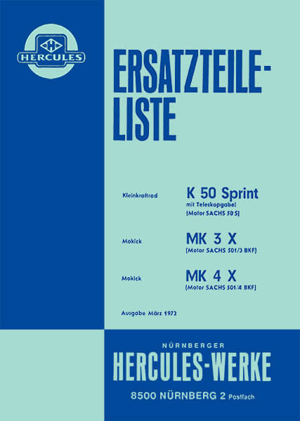Hercules K50 Sprint mit Teleskopgabel, MK 3 X, MK 4 X, Ersatzteilliste