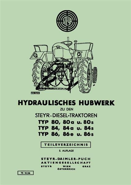 Steyr 80 80a 80s 84 84a 84s 86 86e 86s Hydraulisches Hubwerk Ersatzteilkatalog