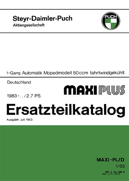 Puch Maxi Plus Ersatzteilkatalog, 1-Gang-Automatik, 2,7 PS, Ausführung für Deutschland