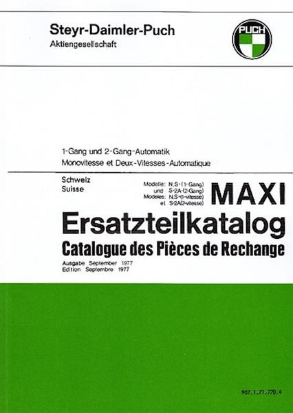 Puch Maxi N, S, S-2A, 1- und 2-Gang-Automatik, Ausführung für die Schweiz, Ersatzteilkatalog