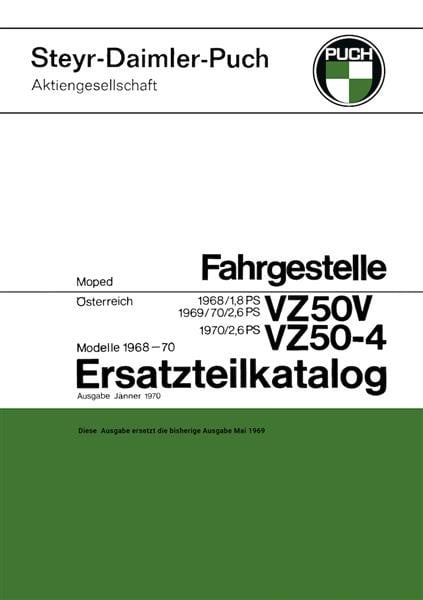 Puch VZ 50 V, VZ 50-4, 1,8 bis 2,6 PS, ab 1968, Ersatzteilkatalog