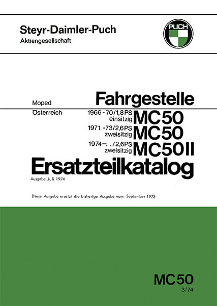 Puch MC 50 und MC 50 II, Fahrgestell, ab 1966, Ausgabe 1974 Ersatzteilkatalog