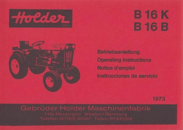 Holder Schlepper B 16 K, B 16 B, Betriebsanleitung
