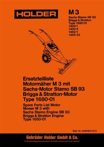 Holder M3 Motormäher 14001, 1400-5, 1462-1, 1465-22 Ersatzteilliste