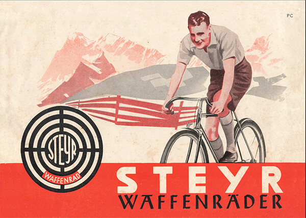Steyr Waffenräder Prospekt-Reproduktion 1938