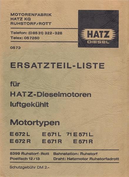Hatz Dieselmotoren E672L, E672R, E671L, E671R, E571L, E571R Ersatzteilliste
