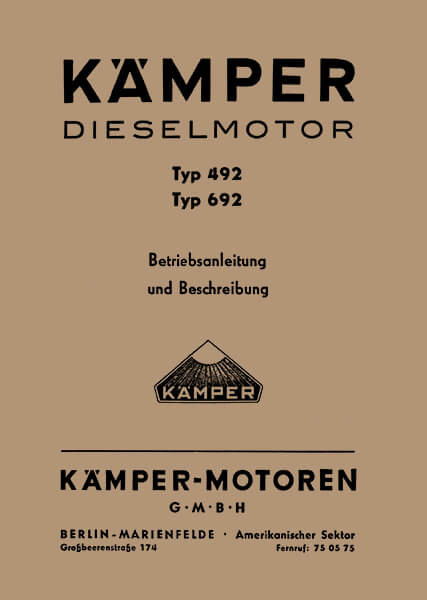 Kämper Dieselmotor Typ 492 und 692 Betriebsanleitung