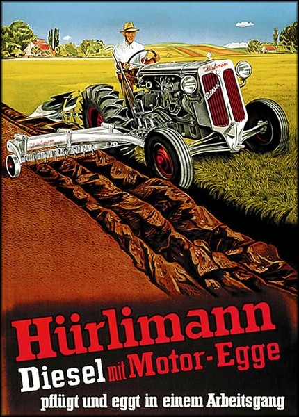 Hürlimann Diesel mit Motor-Egge Poster