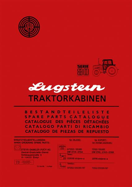 Steyr Serie 80 Lugstein Traktorkabinen Ersatzteilkatalog