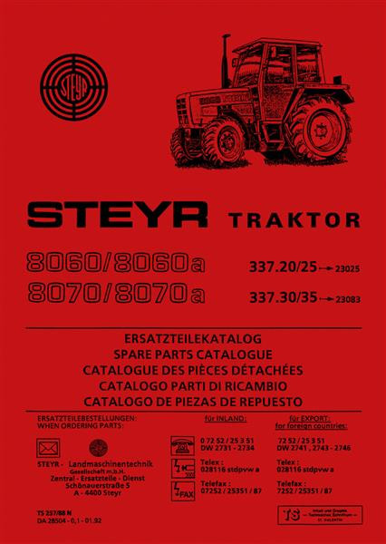 Steyr 8060 8060a 8070 8070a Traktor Ersatzteilkatalog