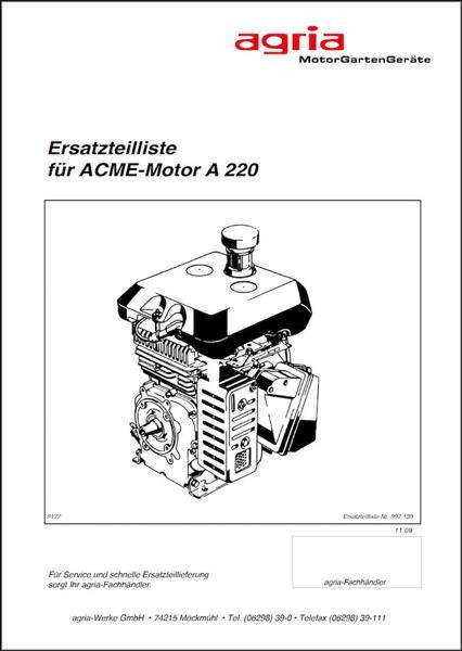 Agria Motor ACME A 220 Ersatzteilliste